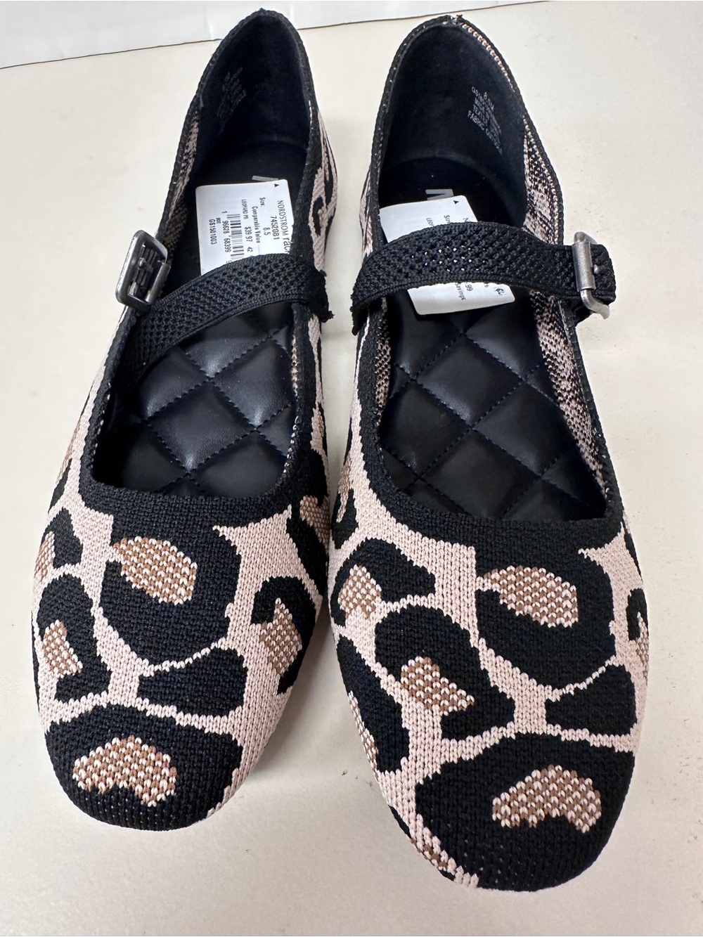 MIA Black and Beige Leopard Knit Mary Jane Flats